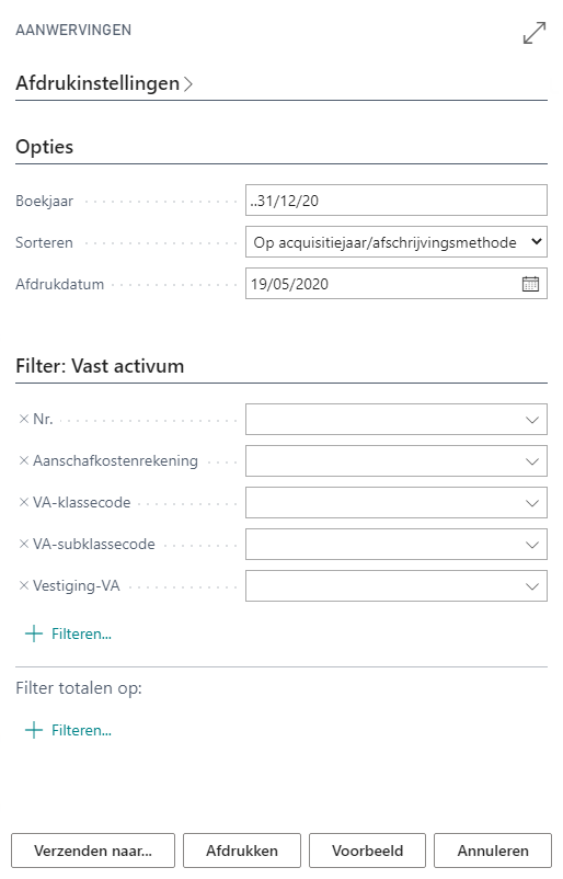 Parameterscherm rapport aanwervingen