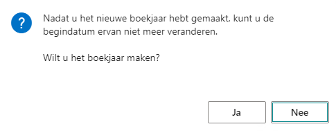 Pop-up boekjaar aanmaken