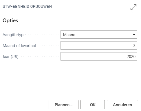 Btw-eenheid parameterscherm