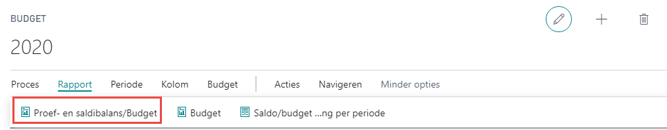 Knop Proef- en saldibalans/Budget