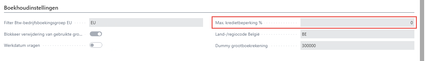 Tabblad Boekhoudinstellingen onder BoCount Dynamics Instellingen