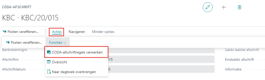 Knop CODA-afschriftregels verwerken