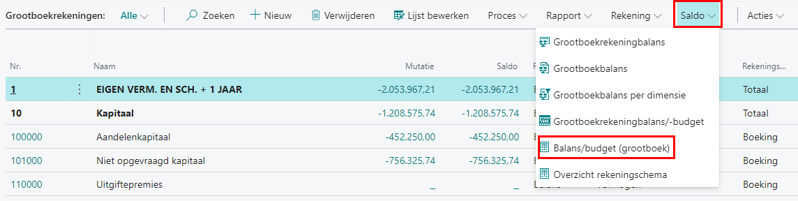 Knop Balans/Budget (Grootboek)