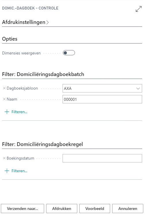 Controlelijst rapport parameterscherm