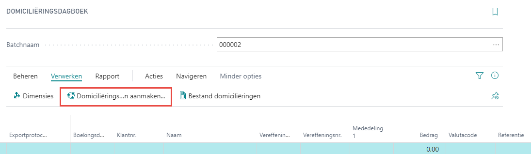 Knop domiciliëringsvoorstellen aanmaken