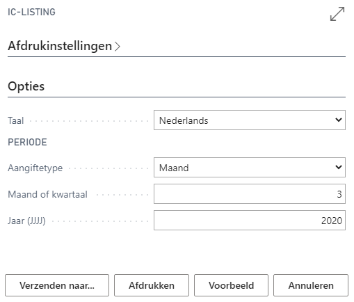 IC-listing rapport parameterscherm
