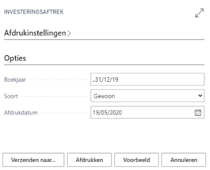 Parameterscherm rapport investeringsaftrek