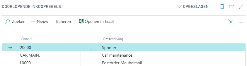 Lijst met periodieke inkoopregels