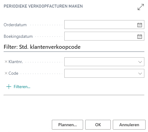 Parameterscherm periodieke verkoopfacturen maken