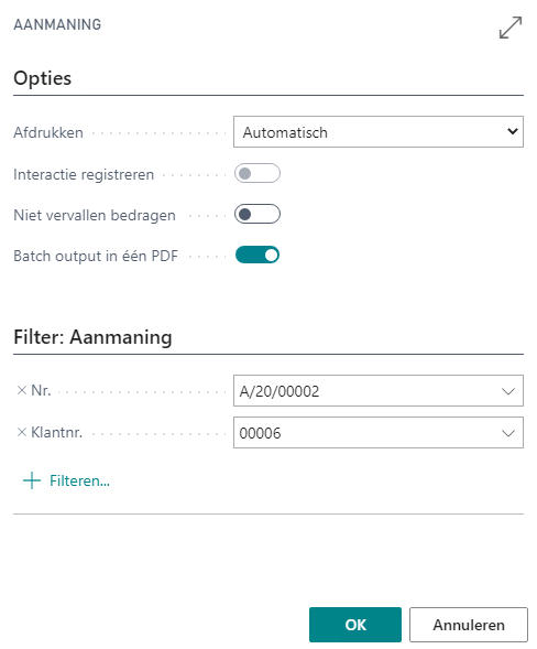 Aanmaningen afdrukken parameterscherm