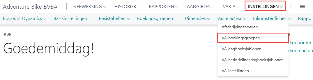 VA-boekingsgroepen navigatie