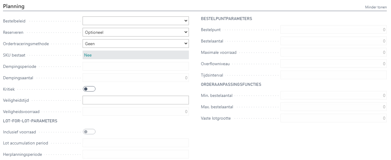 Tabblad Planning op de artikelkaart