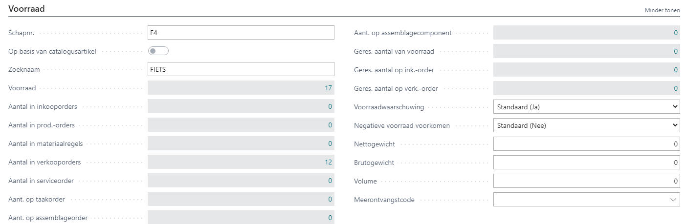 Tabblad Voorraad op de artikelkaart
