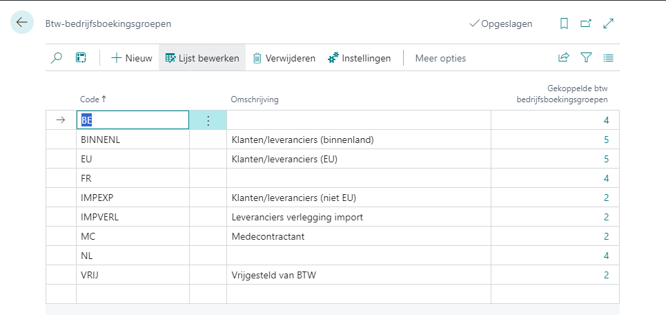 BTW bedrijfs boekingsgroepen Logistiek