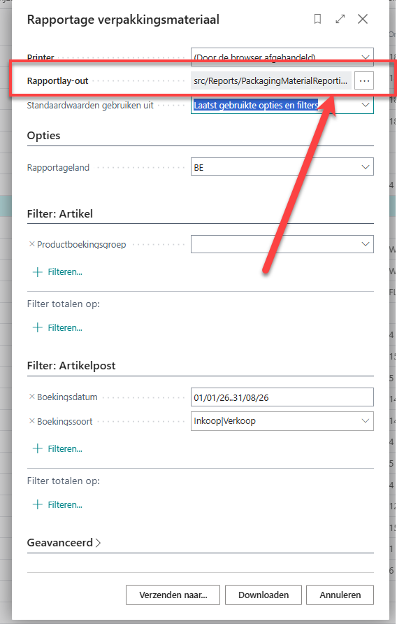 Rapportlayout selecteren